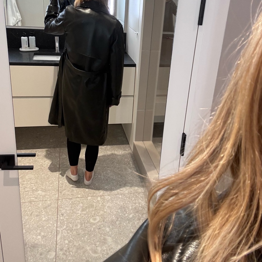 Aritzia Black Faux Leather Trench Coat - Picture 4 of 4